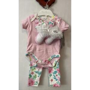 Baby Essentials Infant Girls 3 Months Pink Floral 4-Peice Pant Set NWT! MZZ8